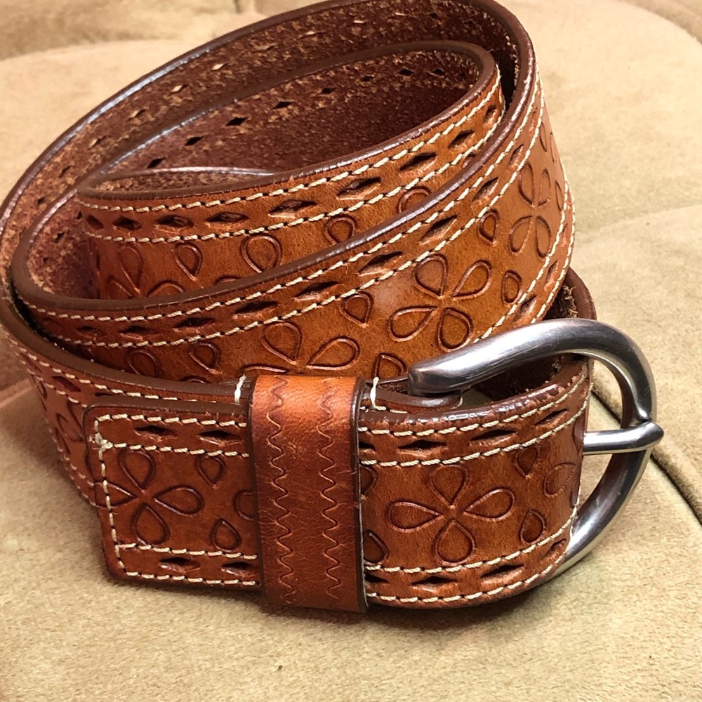 Ralph Lauren 40” leather tooled belt